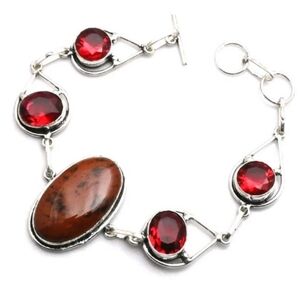 Mahogany Obsidian, Garnet Gemstone 925 Sterling Silver Handmade Bracelet